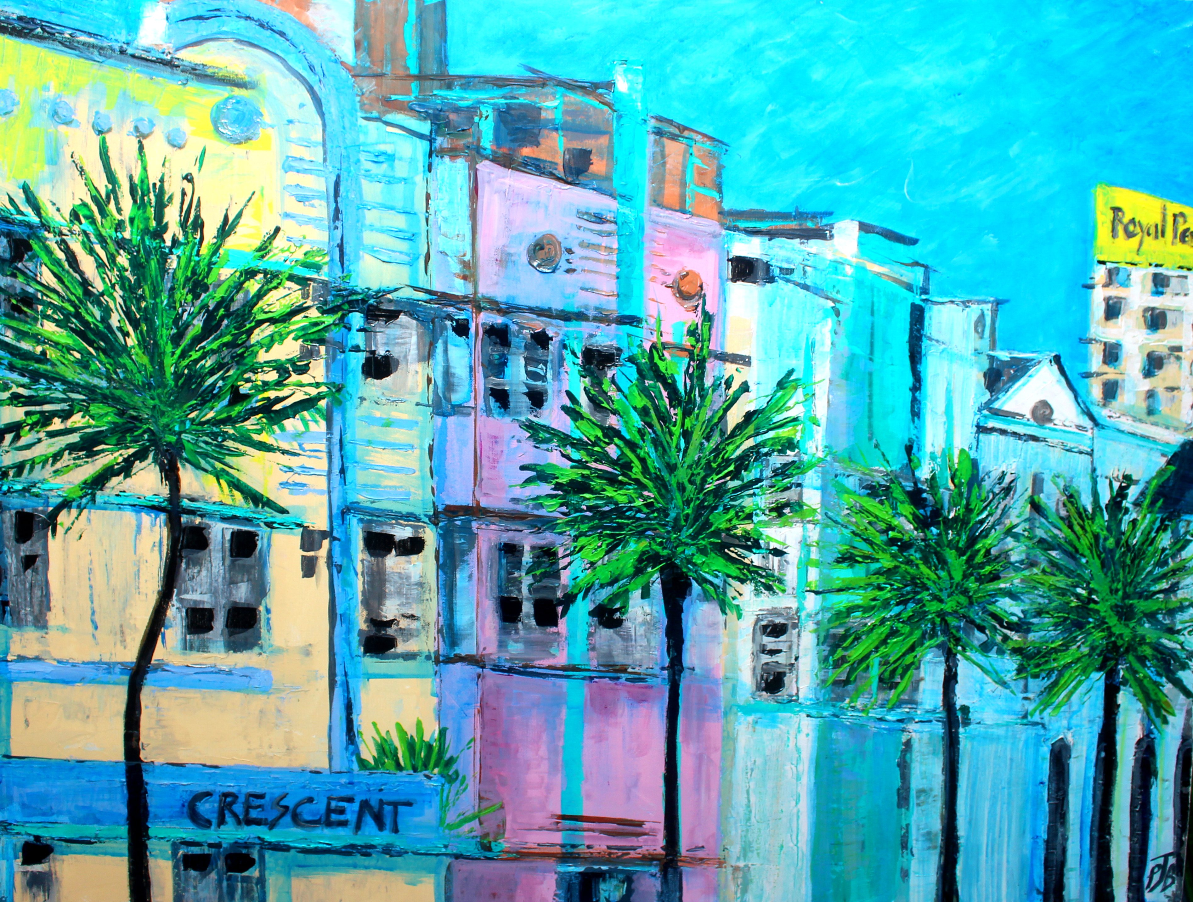 Impressionistic Cityscapes Acrylic Painting By Paul J Best, 40 X 30", Ocean Drive, Original Artwork