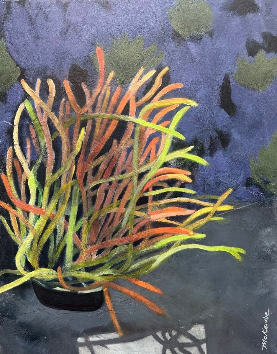 Impressionistic Botanical Acrylic Painting By Maryanne Mckernie, 11 X 14", Fire Frenzy, Original Artwork