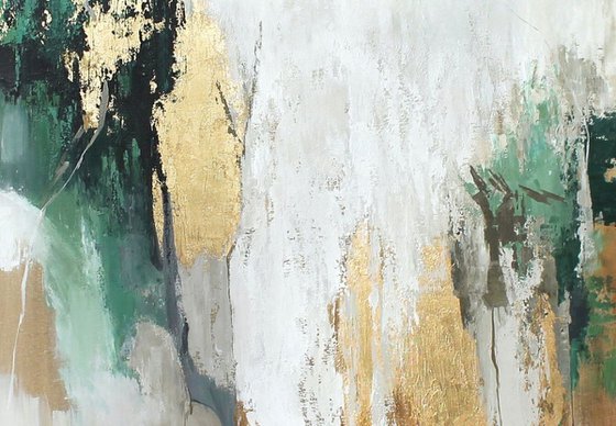 "Green Avalanche" Green gold abstract art