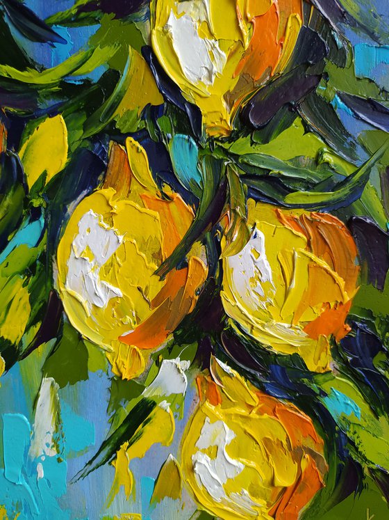 Lemon tree - lemon, oil painting, lemons oil painting, lemons on the tree, nature