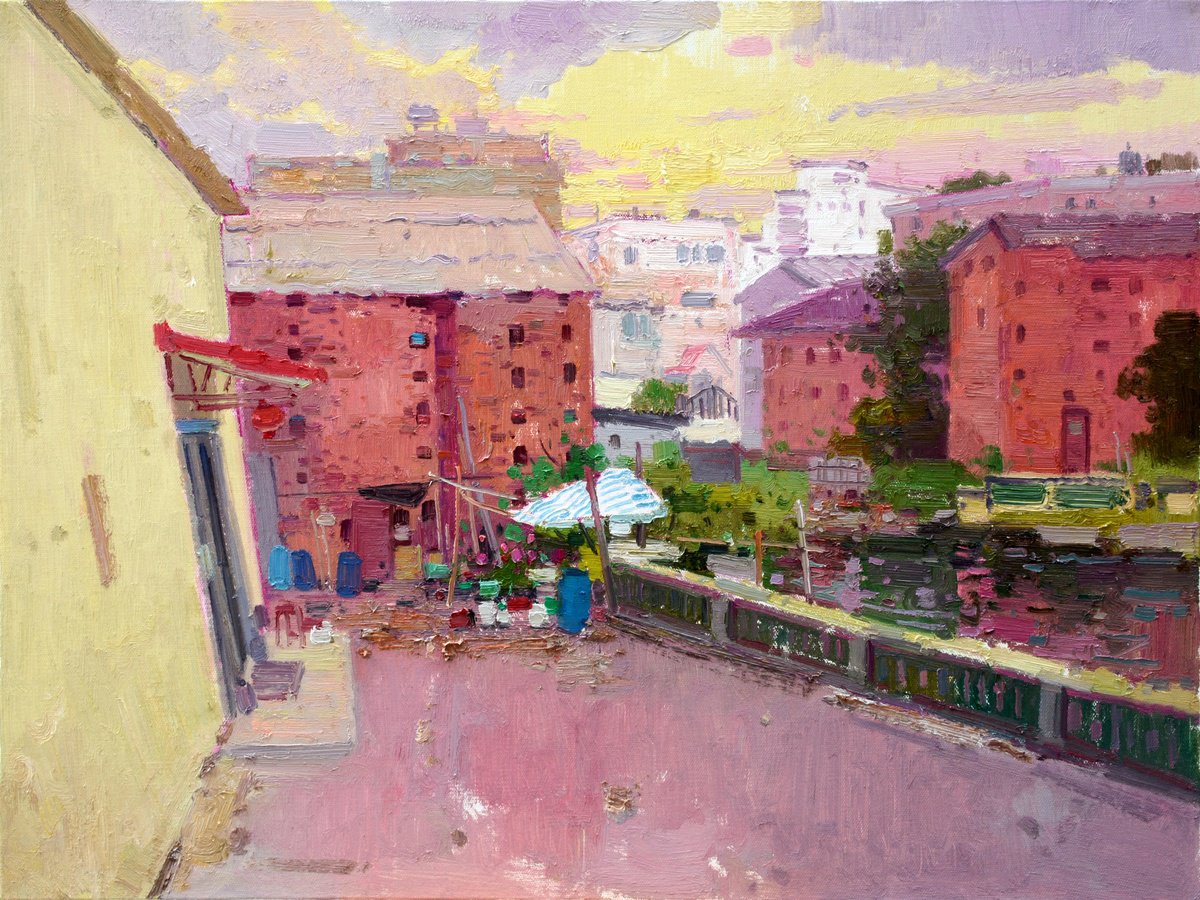 Impressionistic Landscape Oil Painting By Jianzhe Chon, 31 X 24, Town 180, Original Artwork