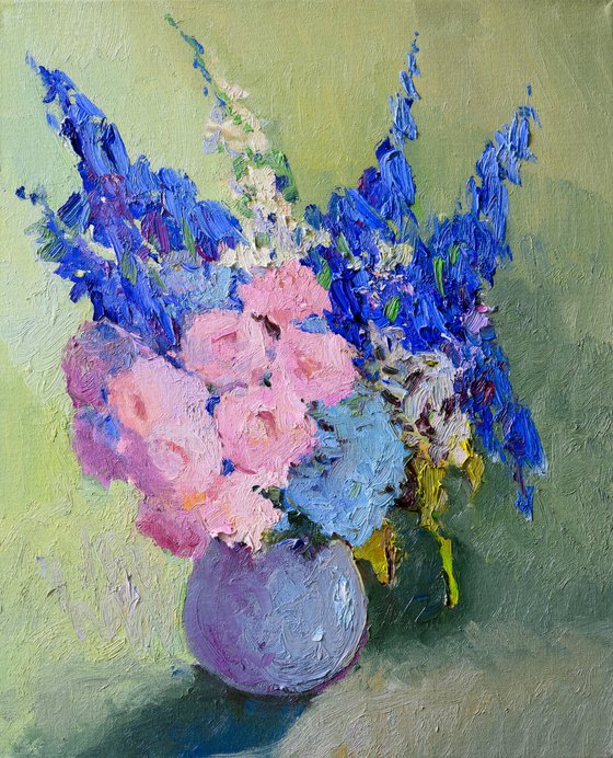 Floral Bouquet, Blue and Pink