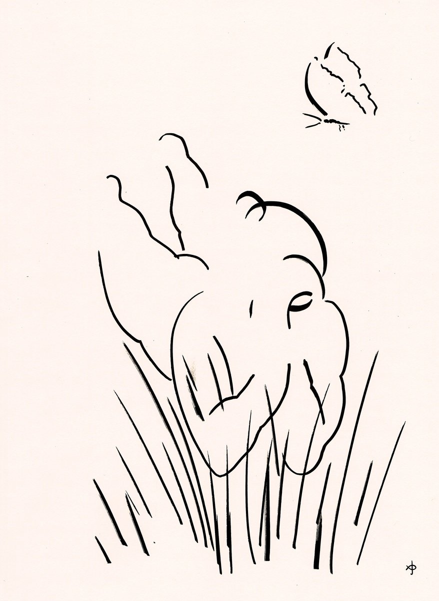 Expressive Portrait Ink Drawing By David Jones, 12 X 16, Together #2408A, Original Artwork