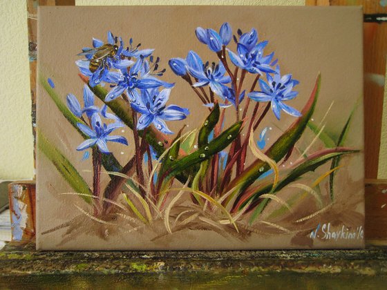 Bee and Blue Wildflowers