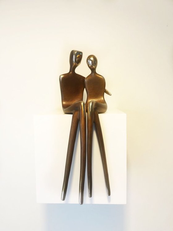 Lovers - romantic bronze sculpture exquisitely finished in chestnut brown patina