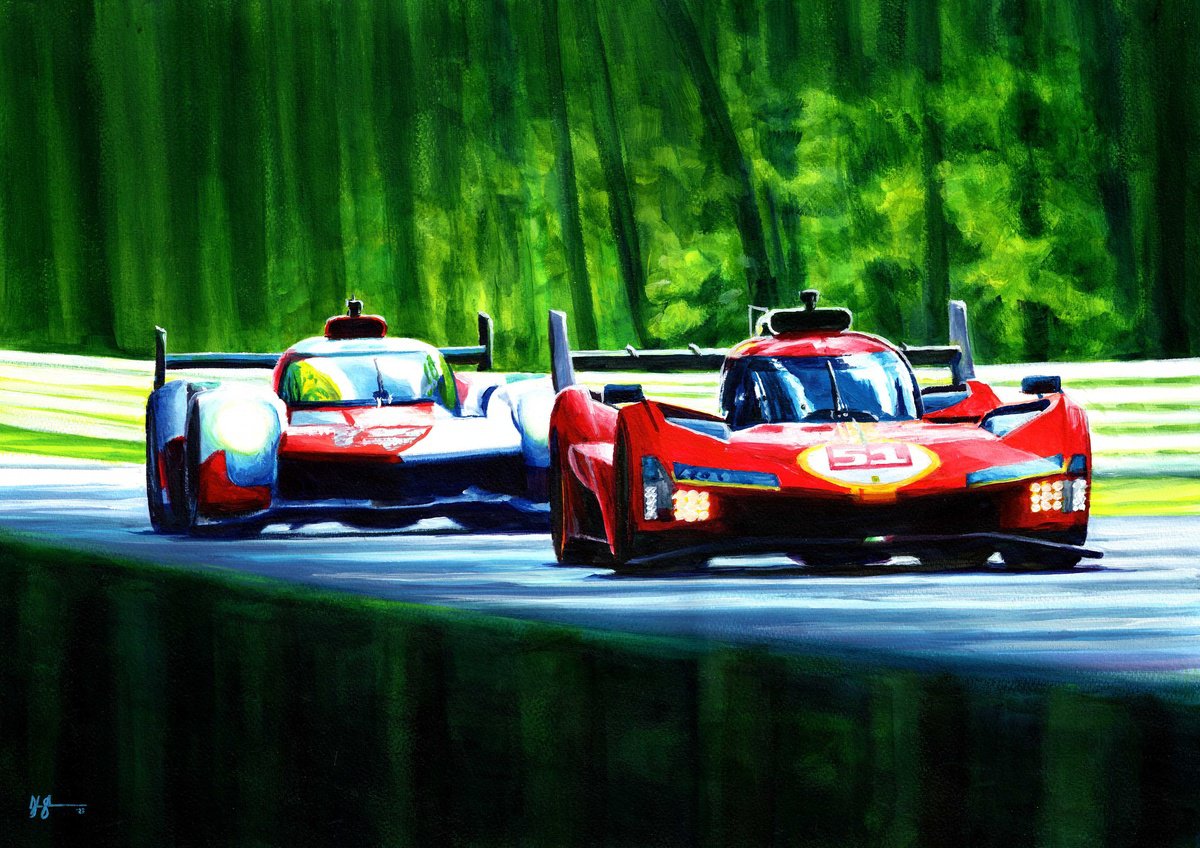 Impressionistic Transport Acrylic Painting By Alex Stutchbury, 18 X 25, 2023 Le Mans - Ferrari 499P, Original Artwork