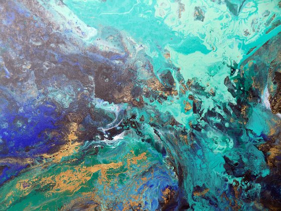 Αbstract painting art blue green gold metallic - Τide