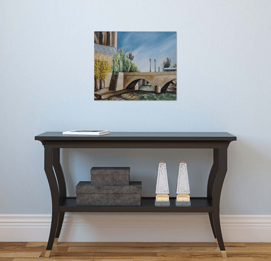 Oil Painting on canvas, SAINT MICHEL Bridge PARIS ( youth artwork )