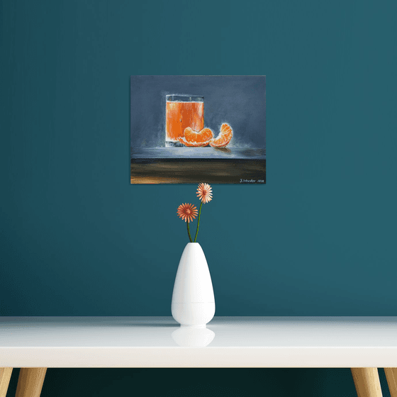 Still life with Mandarin. Acrylic painting on canvas board