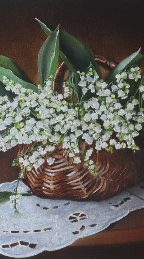 Lilies of the valley in rustic basket by Natalia Shaykina