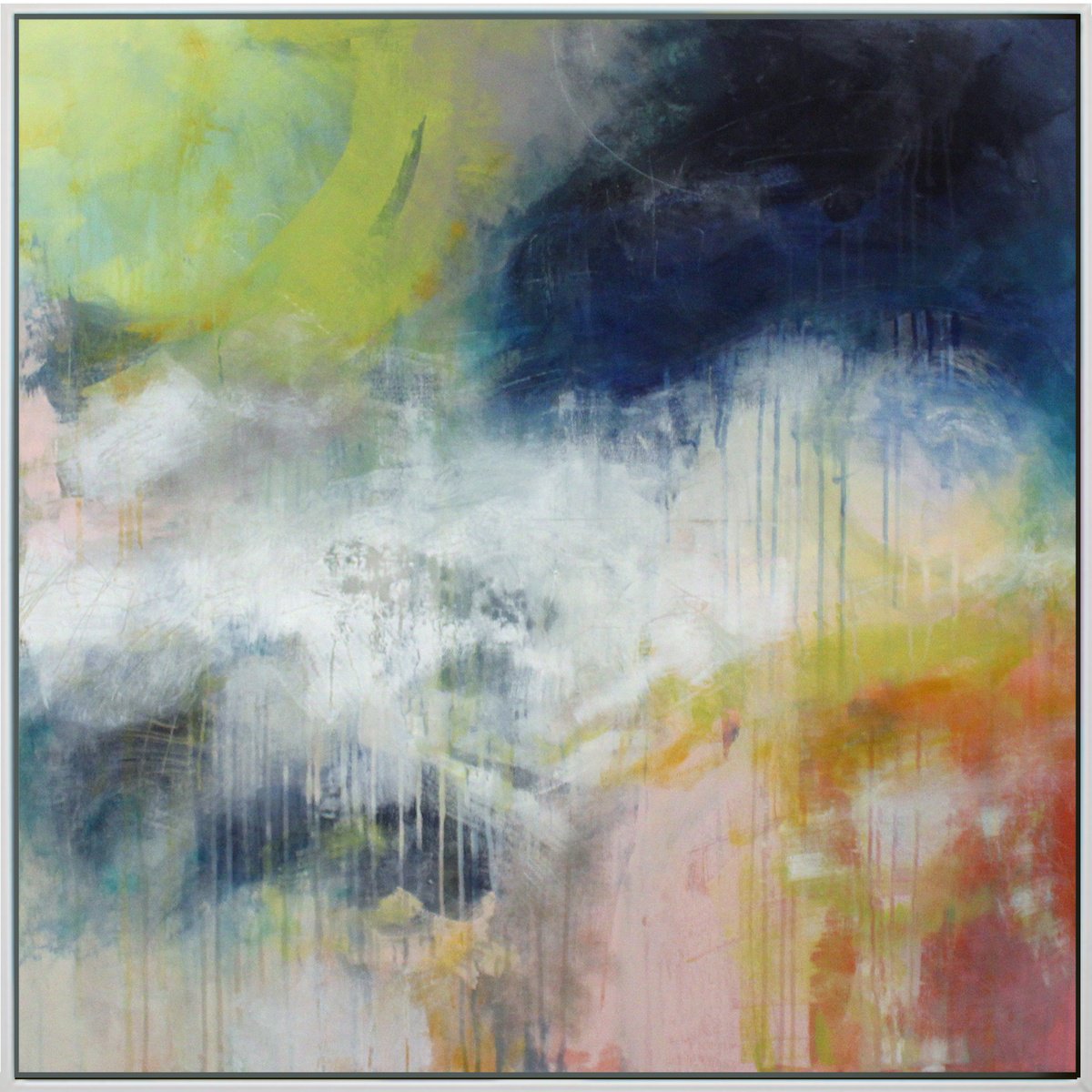 Abstract Landscape Acrylic Painting By Andrew Watt, 40 X 40, Summer Showers (Framed), Original Artwork
