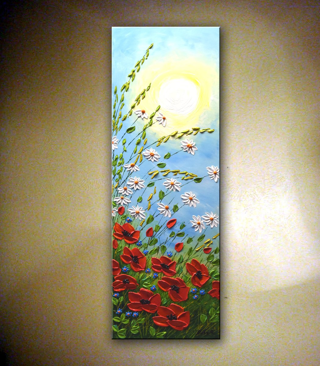 Harmony - Wildflowers Painting, Daisy, Poppy, Impasto Flowers by Nataliya Stupak