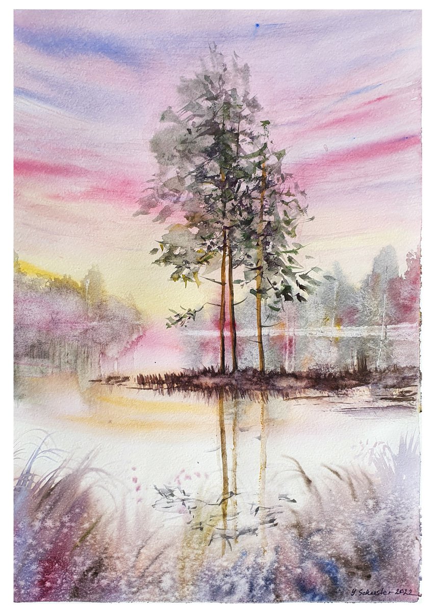Impressionistic Landscape Watercolour By Yulia Schuster, 12 X 17", Timeless, Original Artwork