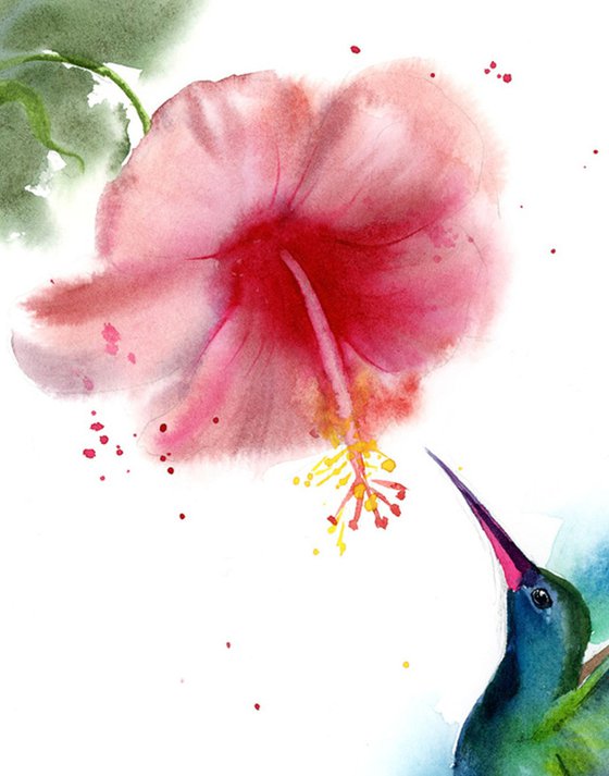 Set of 2 Hummingbirds  - Original Watercolor Paintings