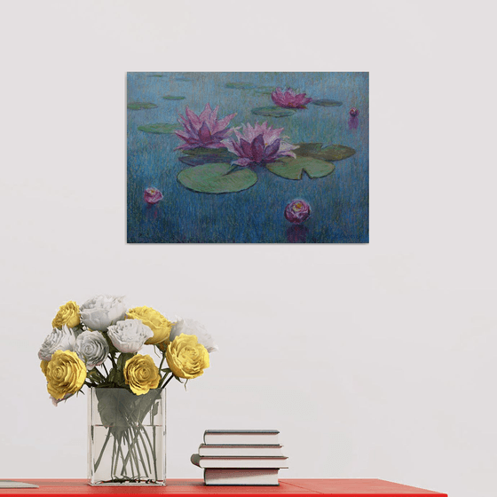 Pink Water Lilies. Original drawing, gift, wall art, interior art, interior design, stylish art, present, pop