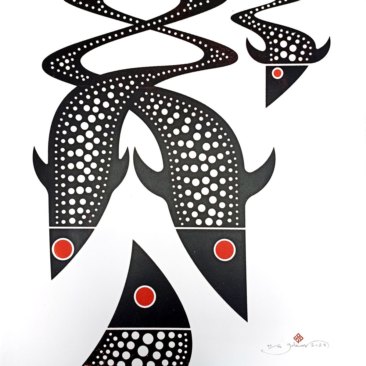 Graphic Screenprint , Fish In Love By Gokhan Okur, 20 X 20, Artwork For Sale On Artfinder