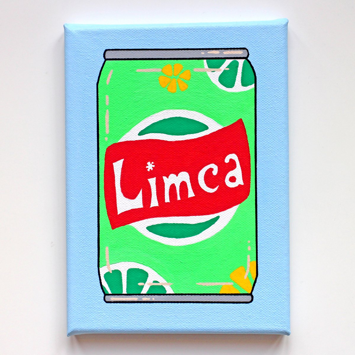 Limca Drinks Can Pop Art Painting On Miniature Canvas by Ian Viggars