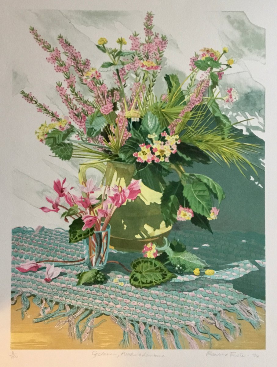 Botanical Limited Edition Print By Rosalind Forster, 17 X 22", Cyclamen, Heather And Lantana, Original Artwork