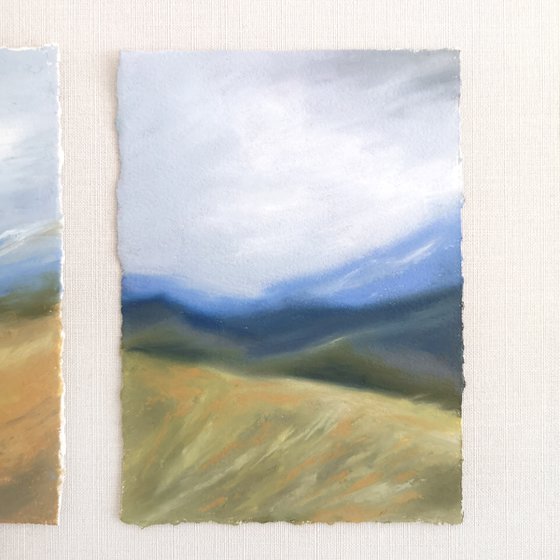 Mountain landscape. Set of 2 small paintings