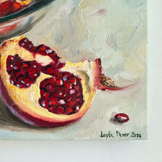 Pomegranates on metal tray