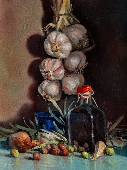 Garlic, Olives and Balsamic Vinegar. by Pascal Giroud