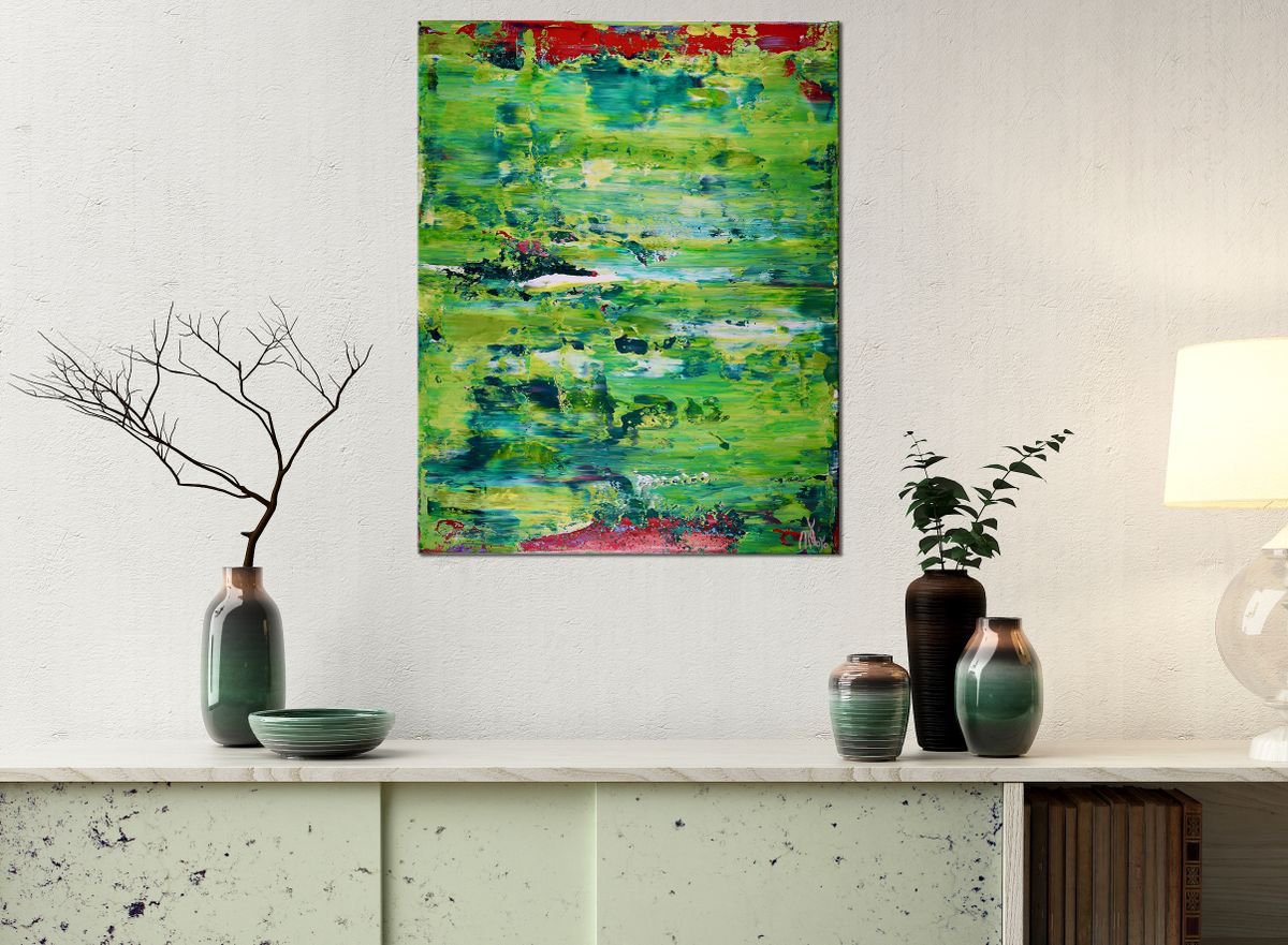 Abstract Acrylic Painting By Nestor Toro, 16 X 20", Verde Caribe, Original Artwork