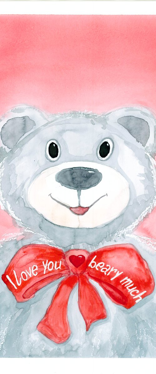 Valentine toy bear portrait - Cute gift idea for Valentine's Day - I love you beary much. by Olga Ivanova