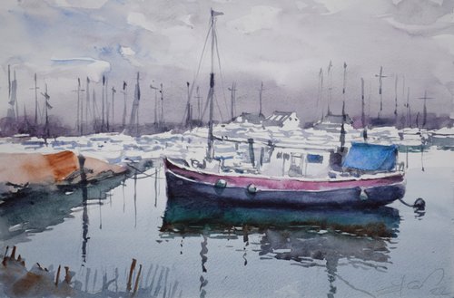 Resting  boat ...(Maldon) by Goran Žigolić Watercolors