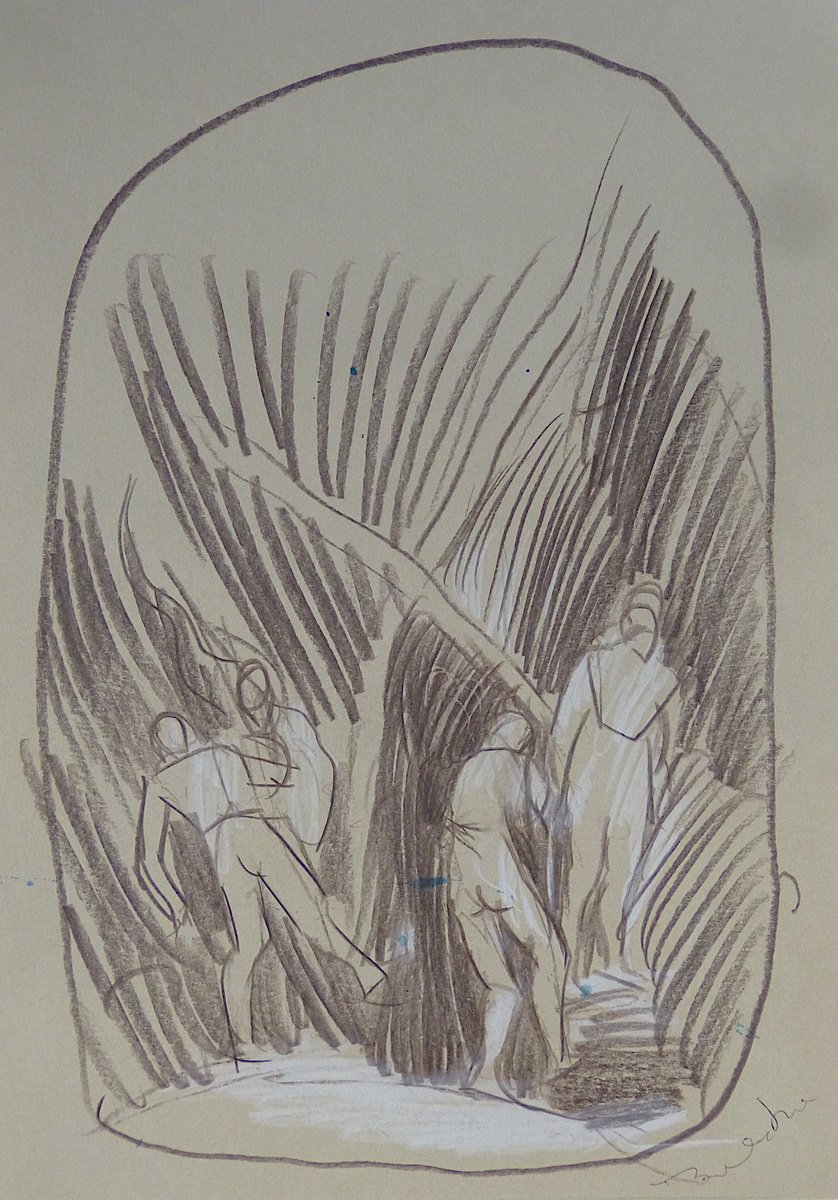 Expressive Portrait Pencil Drawing By Frederic Belaubre, 8 X 11, Games That People Play 1, Original Artwork