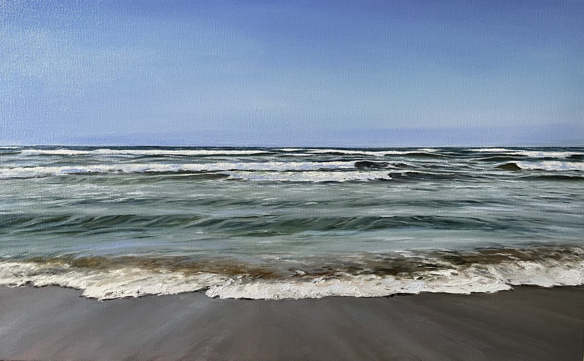 Photorealistic Landscape Oil Painting By Aflatun Israilov, 31 X 20, Where The Sky Meets The Tide, Original Artwork