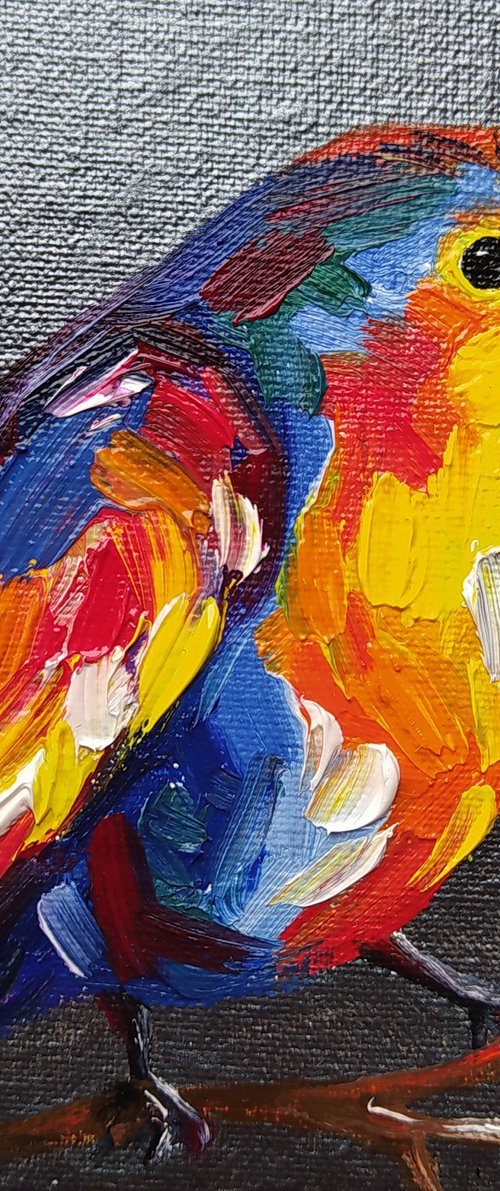 Small bird - oil painting, bird, parrots, birds oil painting, painting on canvas, gift, bird art, art bird, animals oil painting by Anastasia Kozorez