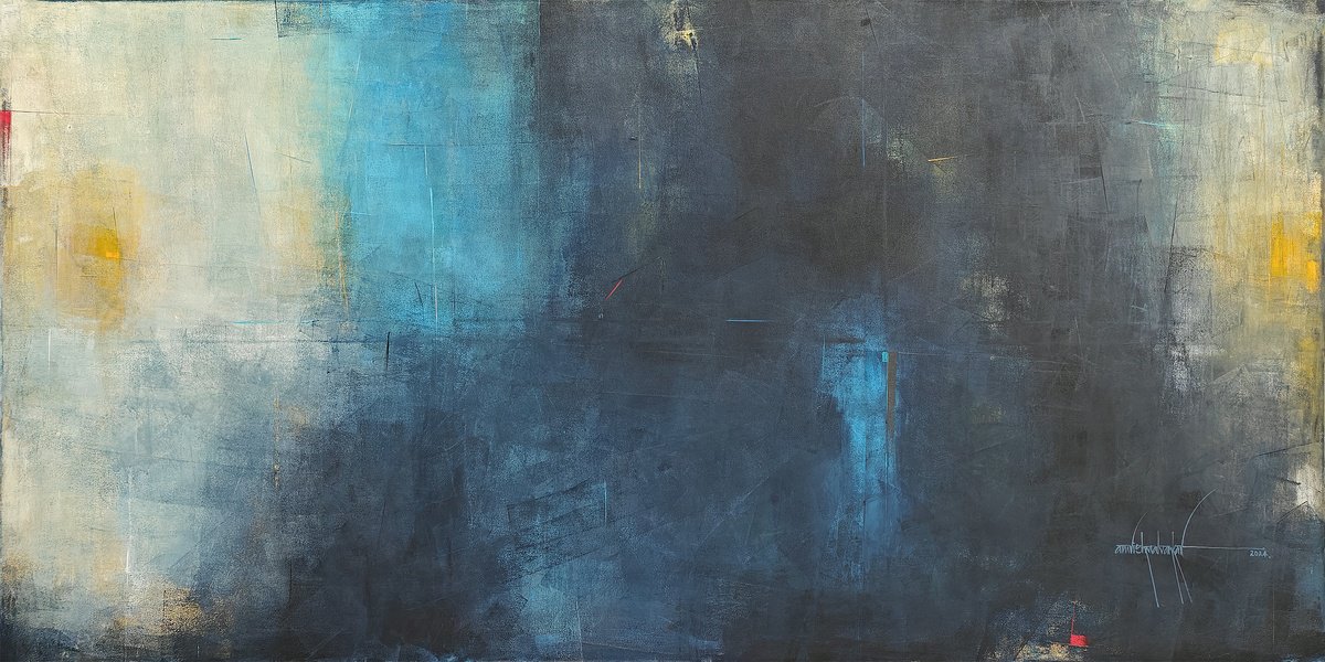 Abstract Acrylic Painting By Amrish Malvankar, 96 X 48, Blues 2024, Original Artwork