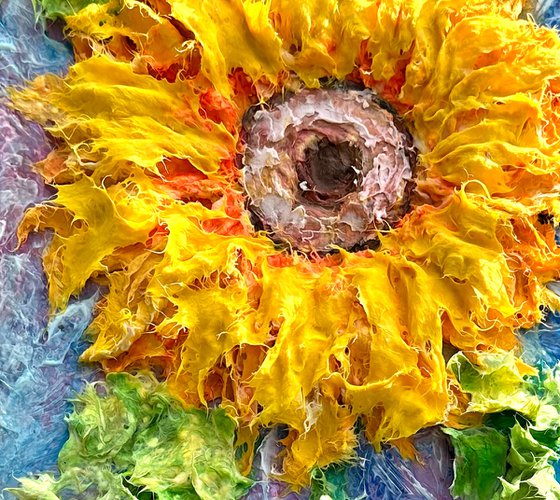 Palette Knife Sunflower: Vibrant Textured Original Impasto Artwork
