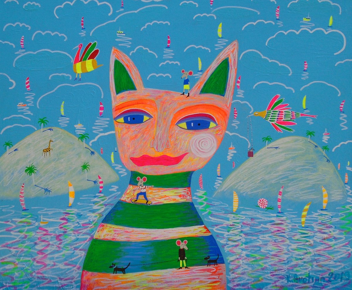 Impressionistic Landscape Acrylic Painting By Katrina Avotina, 24 X 20", Mighty Emperor Leonardo Dafuzzu, Original Artwork