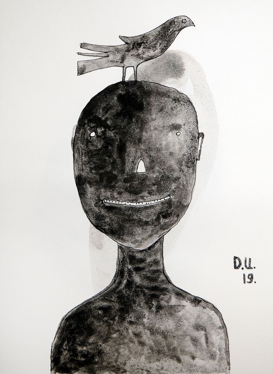 Untitled. Man portrait small ink drawing on paper by Ulugbek Doschanov