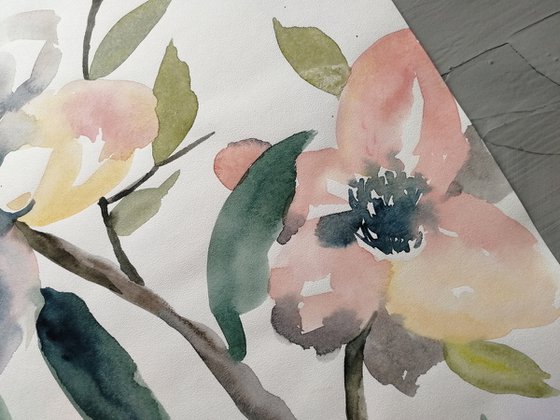 Magnolia painting. Blossoms painting