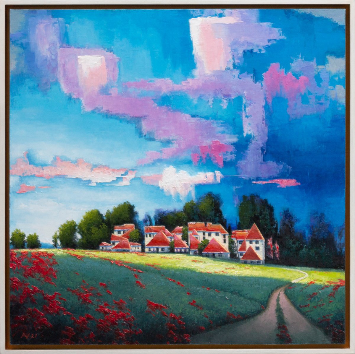 Abstract Landscape Oil Painting By Oleksii Vylusk, 29 X 29", Summer Impression 2, Original Artwork