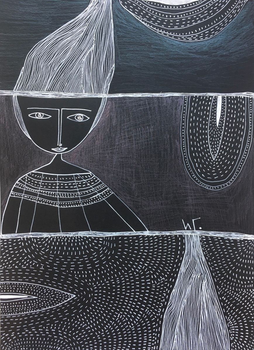 Naive Portrait Drawing By Irina Goleva, 8 X 11, For You, Original Artwork