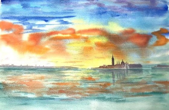 Vivid dawn at Venice lagoon