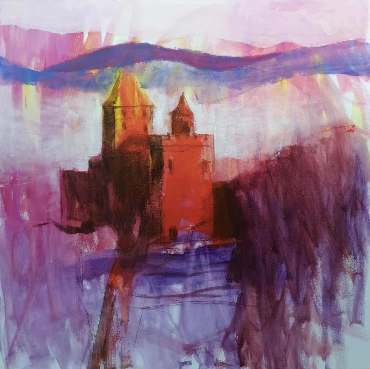 Expressive Painting , Landschaft Burg Berwarstein Suddeutschland By Olga David, 31 X 31, Artwork For Sale On Artfinder