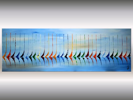 Big Blue Race- Abstract- Colourfull Sailboat Painting- Large Acrylic Art Canvas Wart Art Ready to hang