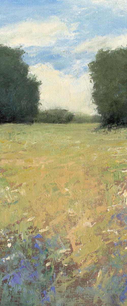 Lavender Field 230127, trees and country road impressionist landscape painting by Don Bishop