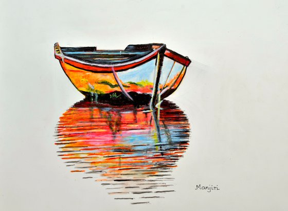 The Boat colorful abstract landscape painting