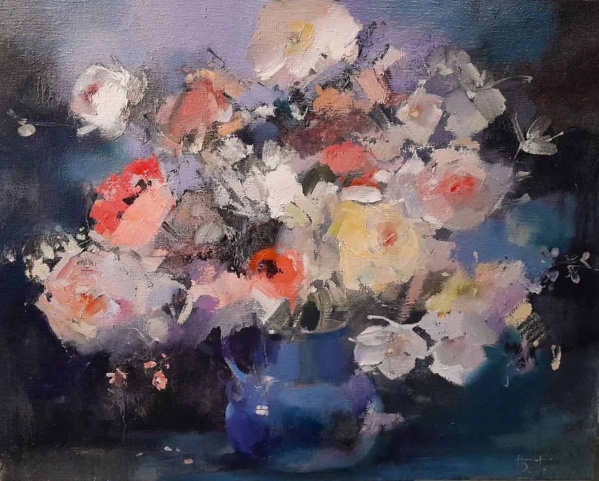 Impressionistic Botanical Oil Painting By Tatyana Barinova, 24 X 19", The Prism, Original Artwork