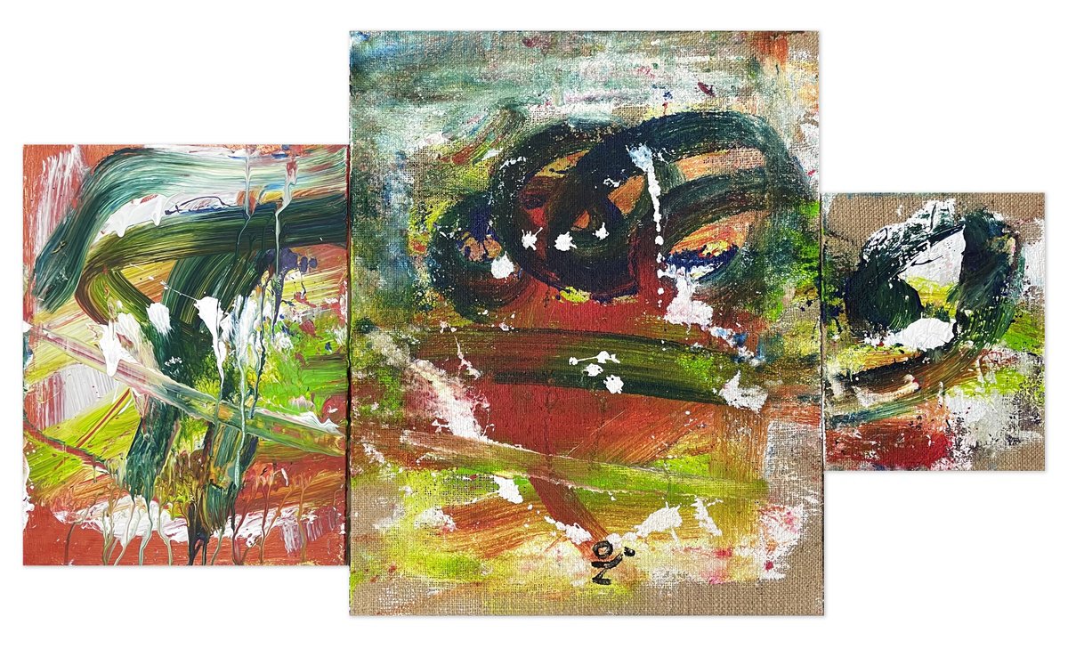 Abstract Painting By Mattia Paoli, 44 X 25", Sustainable Art Ab#304 Triptych Delizia, Original Artwork