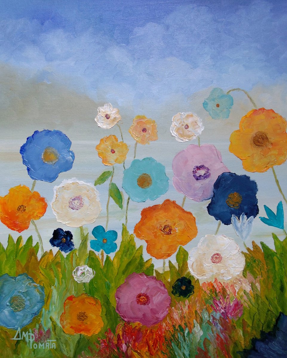 Impressionistic Landscape Oil Painting By Angeles M. Pomata, 13 X 16, Spring By The Sea, Original Artwork