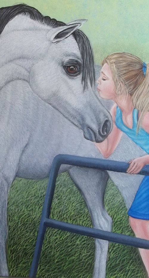 original oil painting "Soft touch" Girl and White horse size 20" x 16" by Sofya Mikeworth