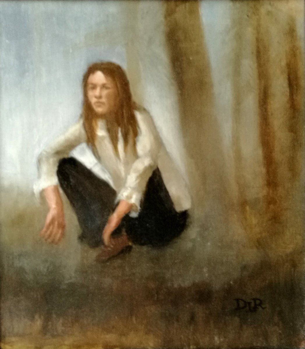 Impressionistic Portrait Oil Painting By Daniela Roughsedge, 11 X 12, Pensive, Original Artwork