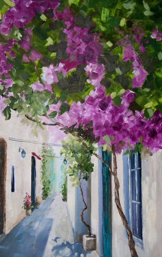 Greece. Mediterranean landscape. Oil painting. Original art. 20 x 26in.