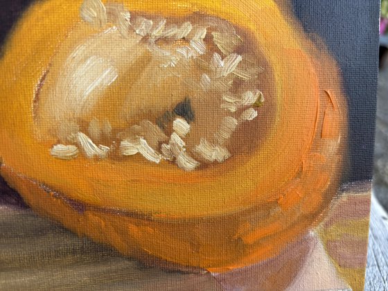 A small pumpkin cut in a half
